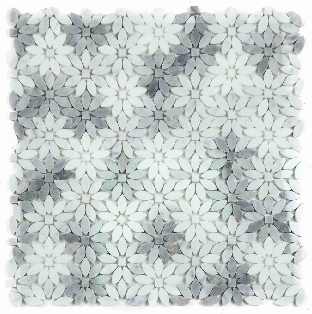 Daisy Wild Grey Flower Mosaic Tile