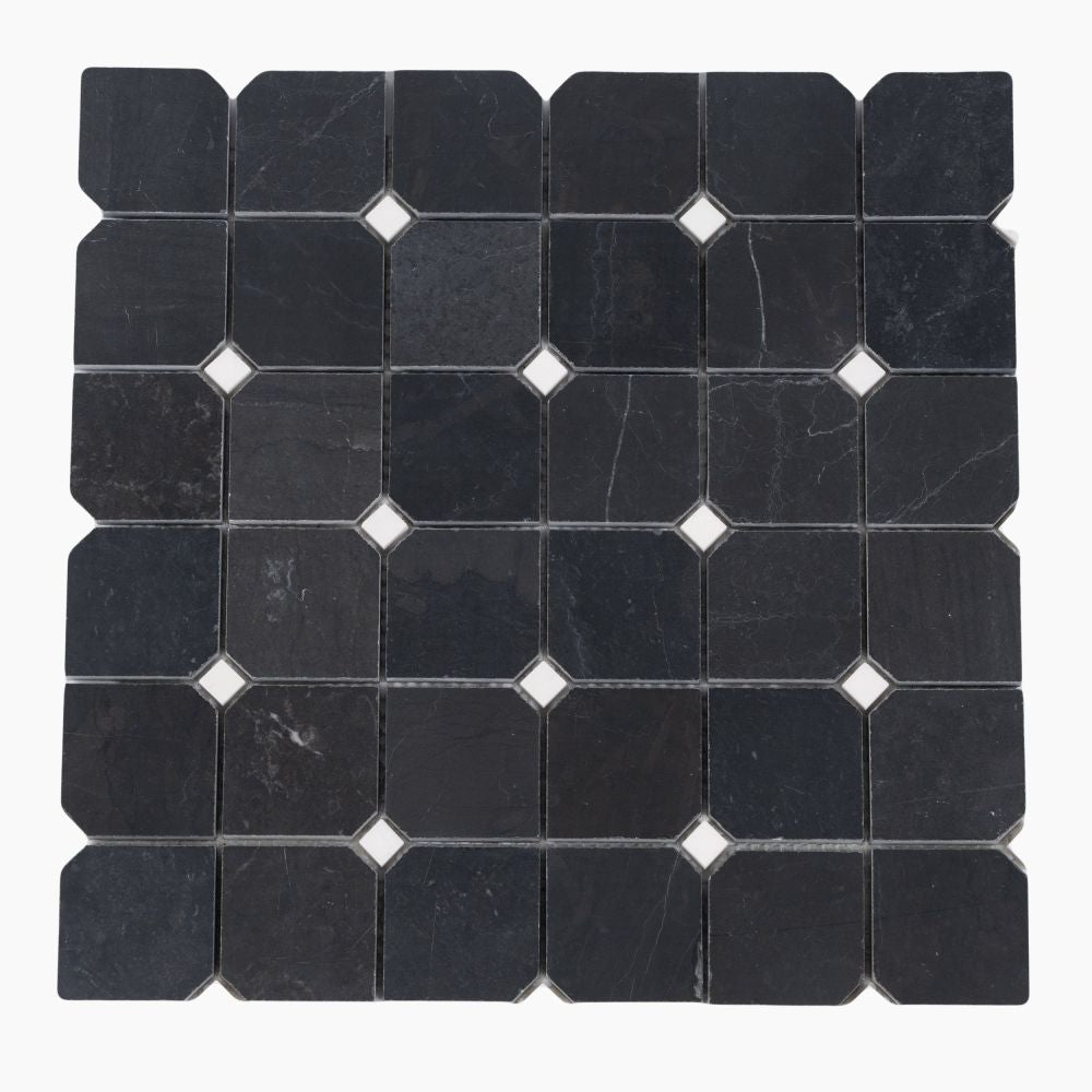 Clipped Nero Marquina Square Mosaic Tile