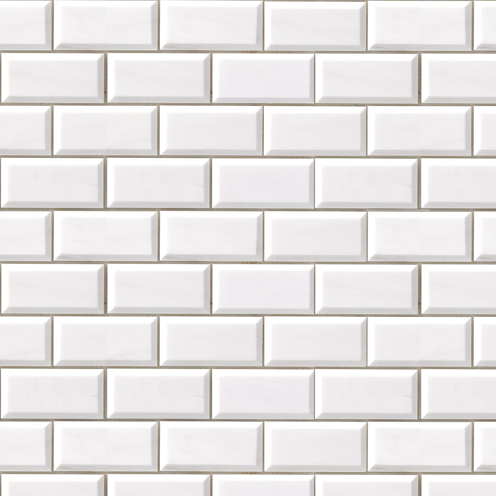 Bianco Dolomite Marble Brick 2"x4" Deep Beveled Mosaic