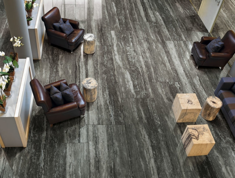 I Travertini Black Tile Glossy 24 x 48