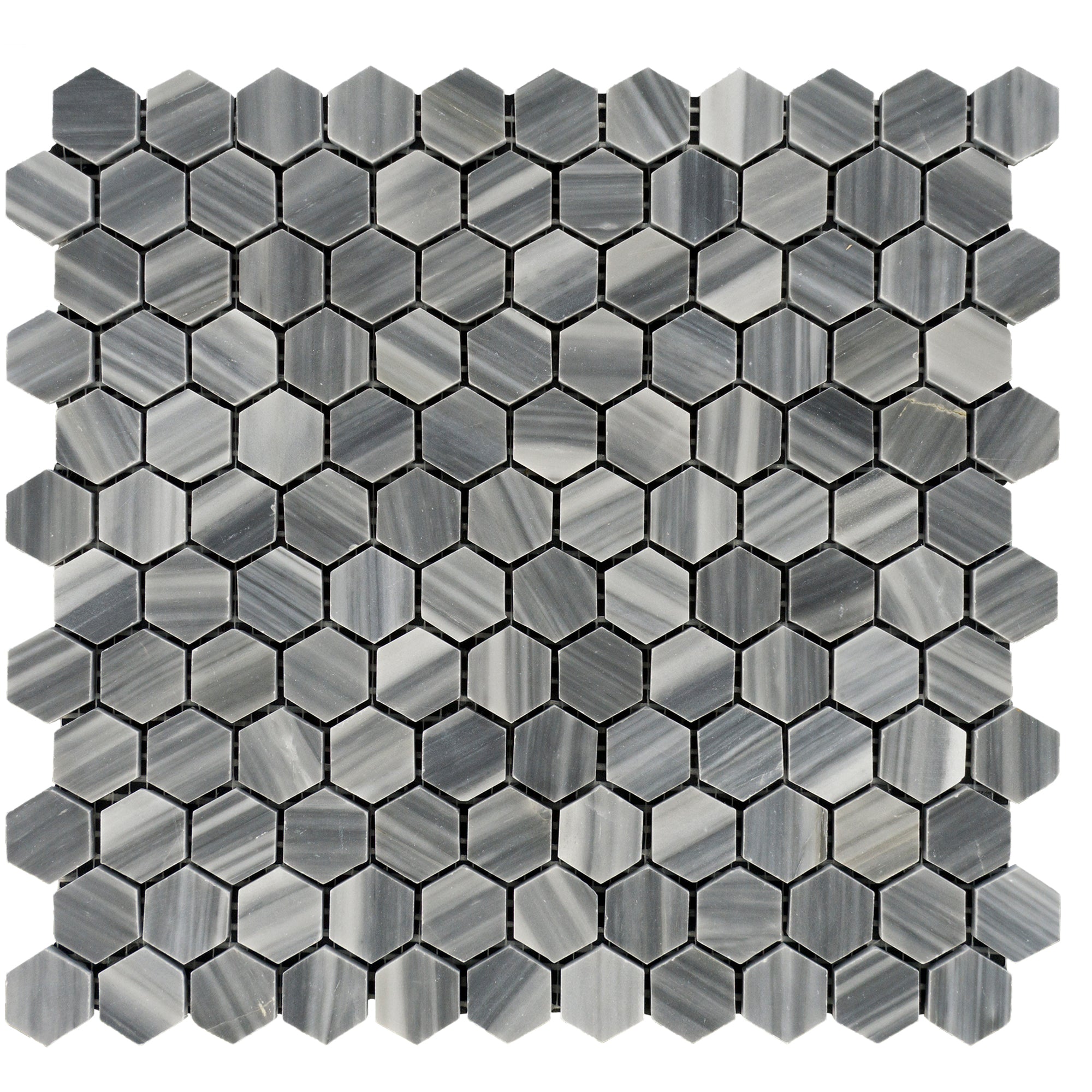 Bardiglio Imperiale Marble Vein-Cut Hexagon 1" Polished Mosaic