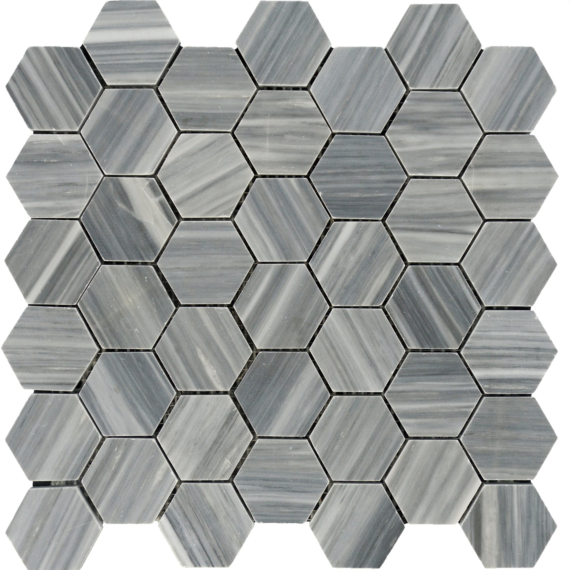 Bardiglio Imperiale Marble Vein-Cut Hexagon 2" Polished Mosaic