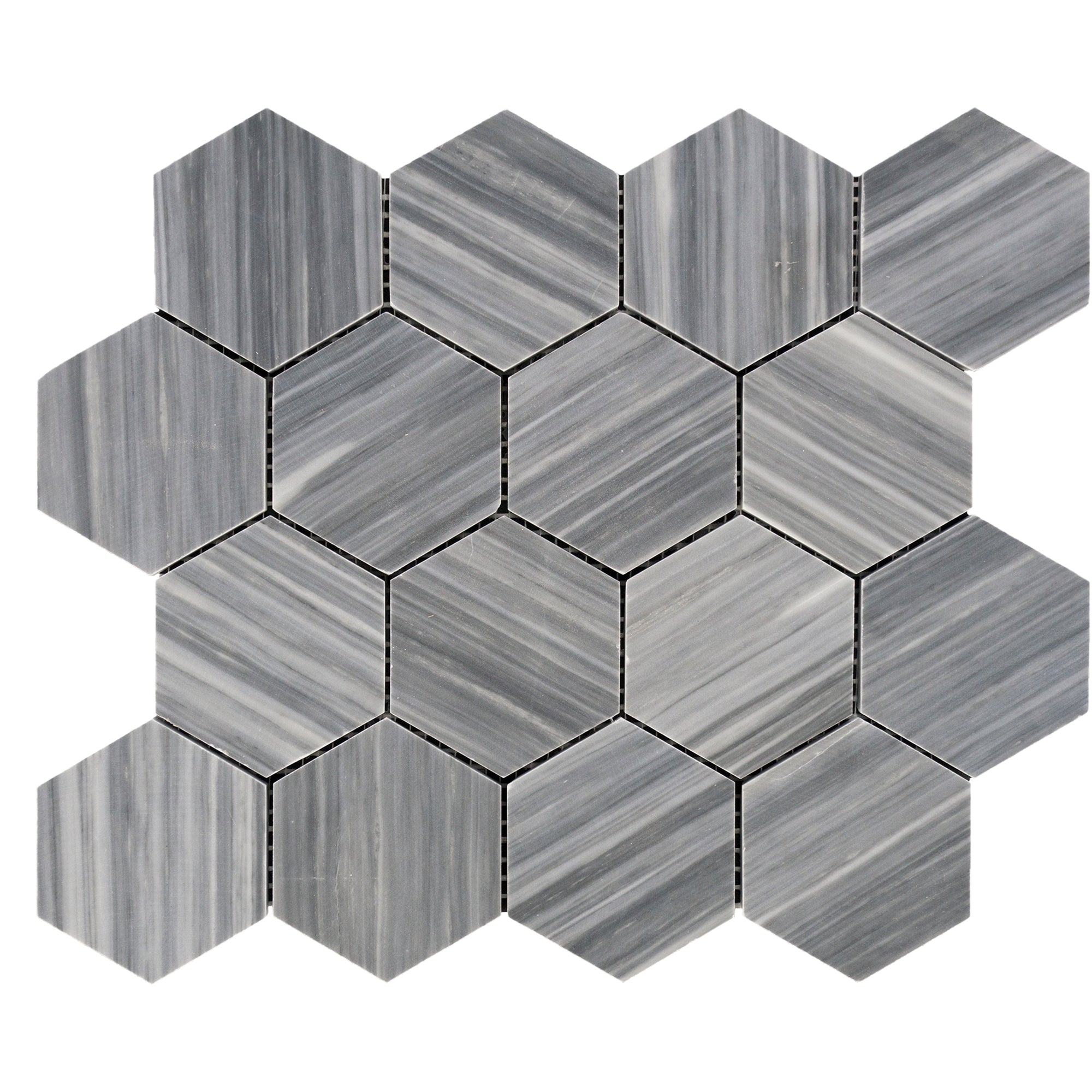 Bardiglio Imperiale Marble Vein-Cut Hexagon 3" Polished Mosaic