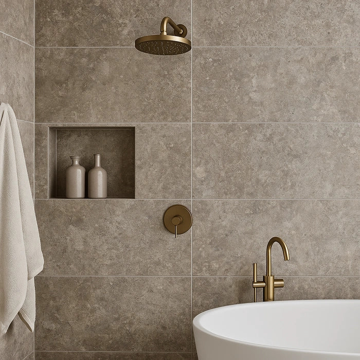Beat Mud Grip R11 24 x 48 tile with textured weathered surface detailing.