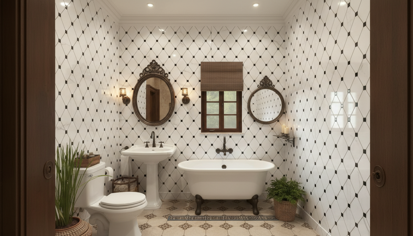 Bianco Dolomite Marble Octave with Black Mosaic