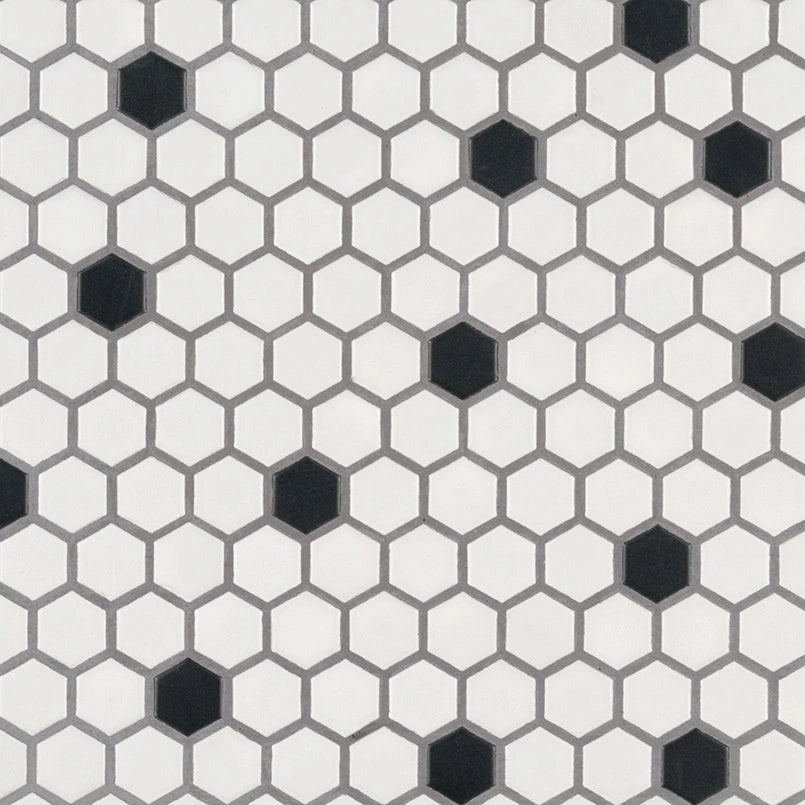 black and white 1x1 hexagon matte