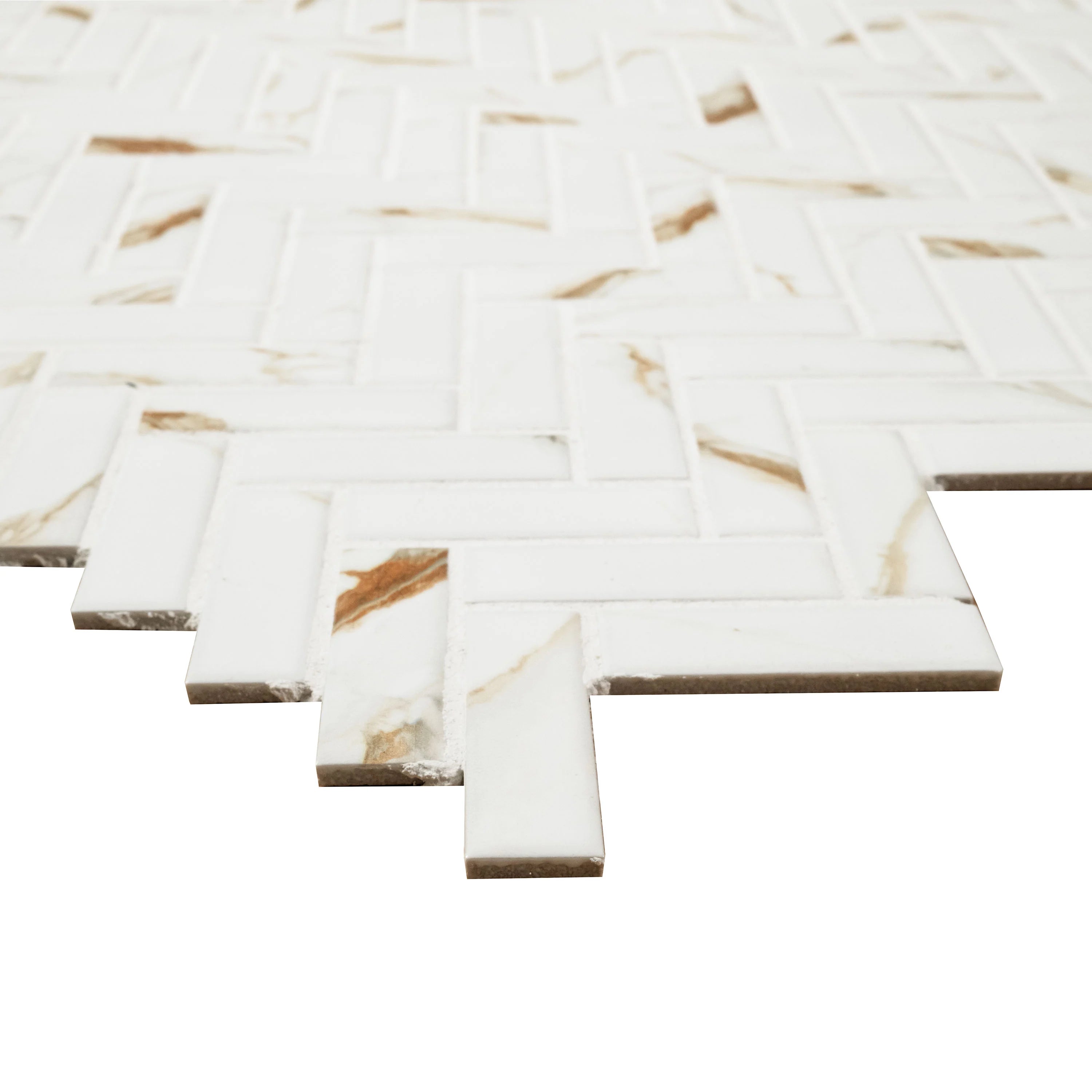 Calacatta Gold Matte 1x3 Herringbone Porcelain Tile