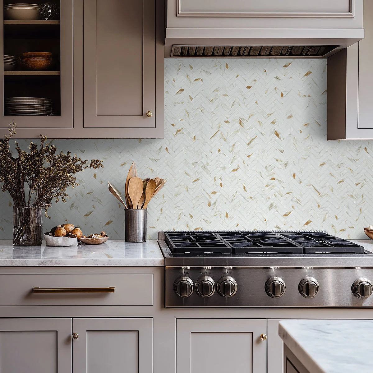 Calacatta Gold Matte 1x3 Herringbone Porcelain Tile