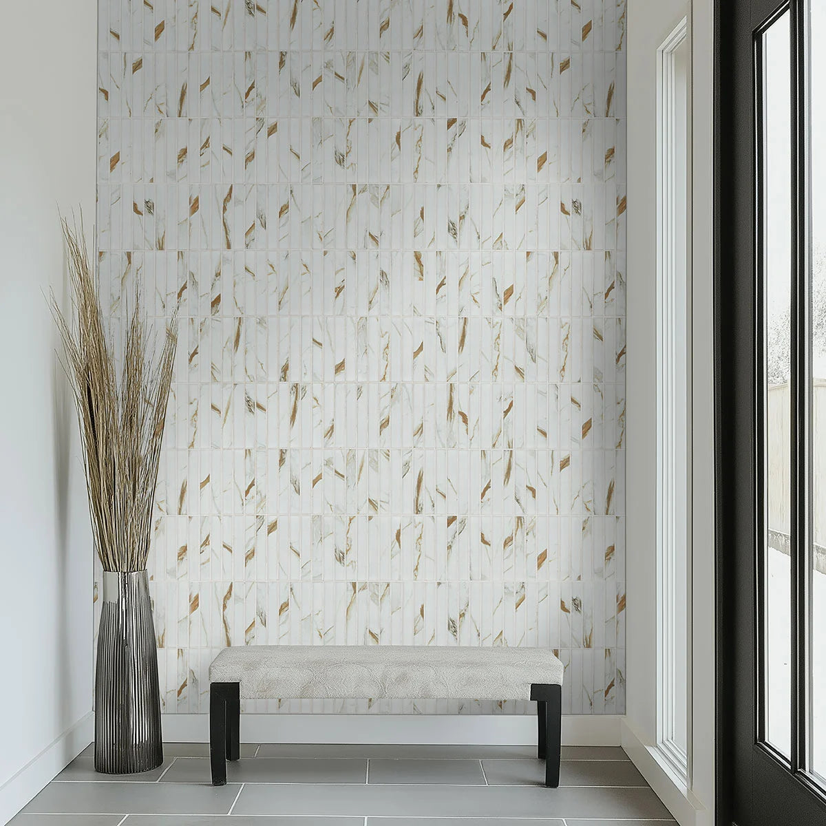 Calacatta Gold Matte 1x6 Stack Pattern Porcelain Tile