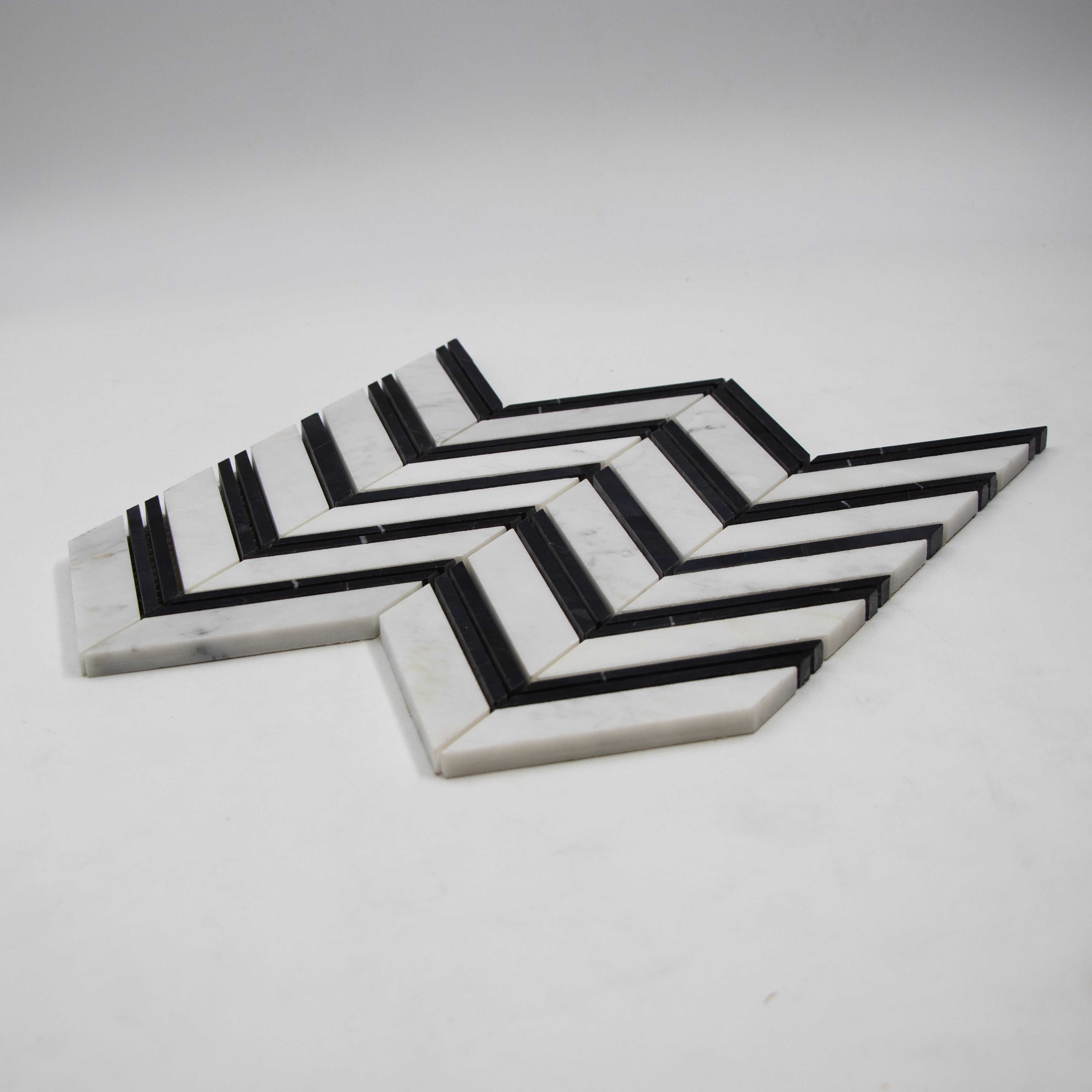 Carrara White Marble Chevron with Black Mosaic