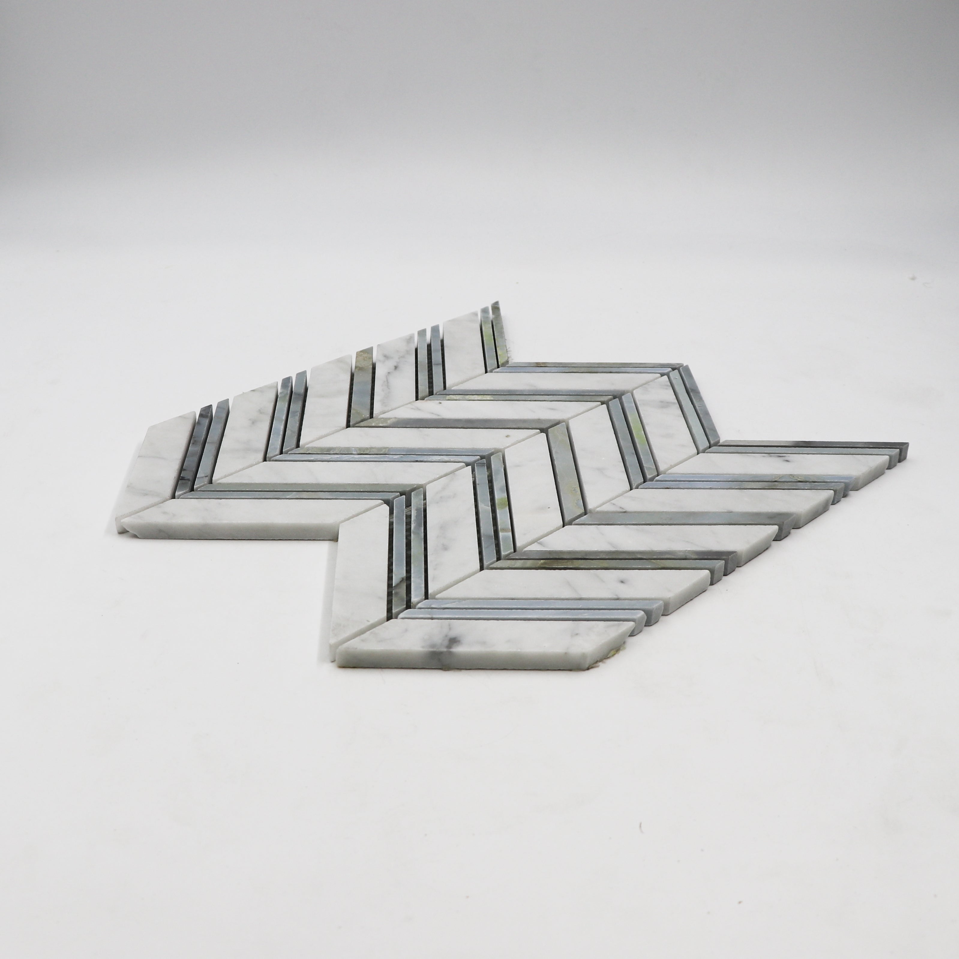 Carrara White Marble Chevron with Grey Mosaic