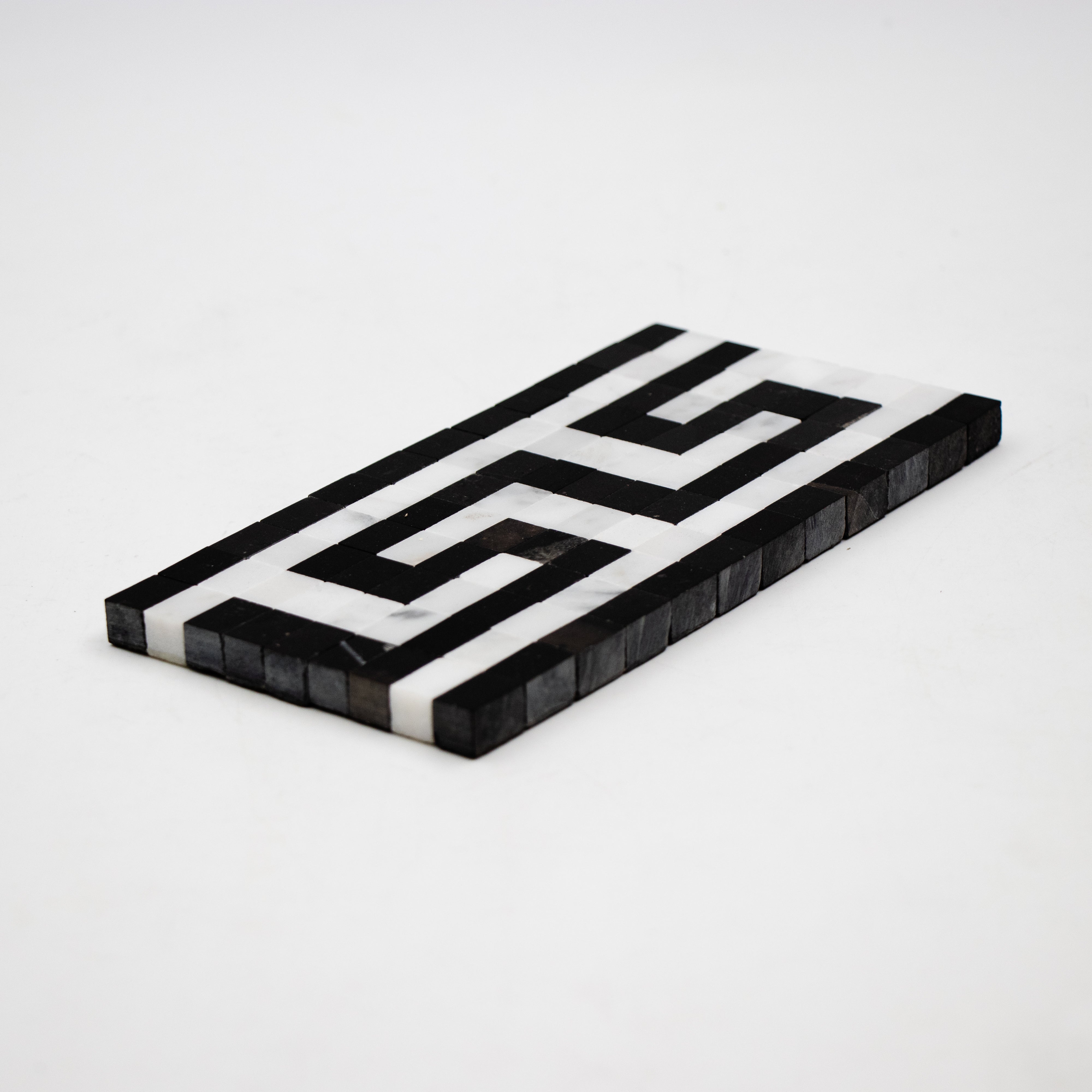 Carrara White Marble Greek Key with Black Border