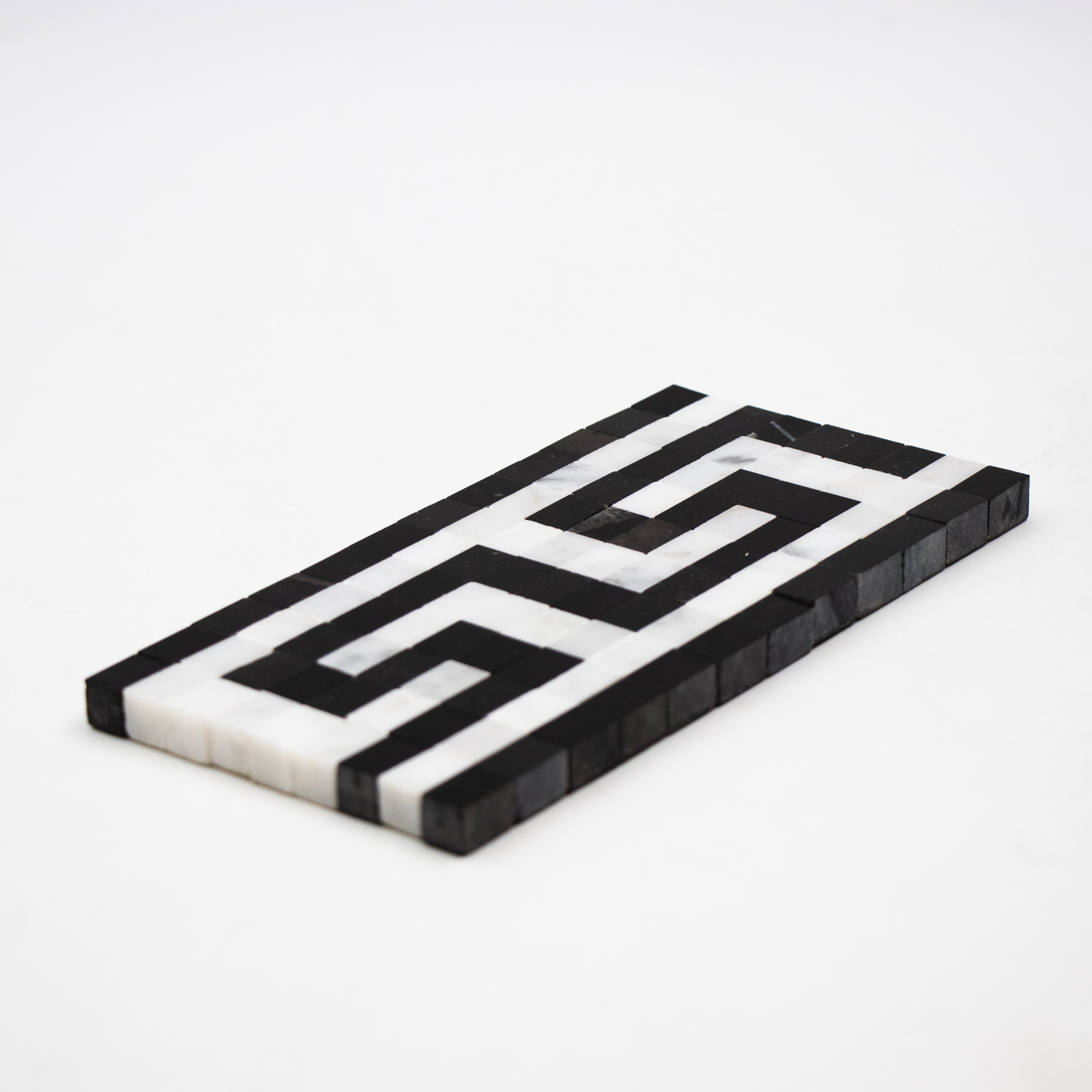 Carrara White Marble Greek Key with Black Border