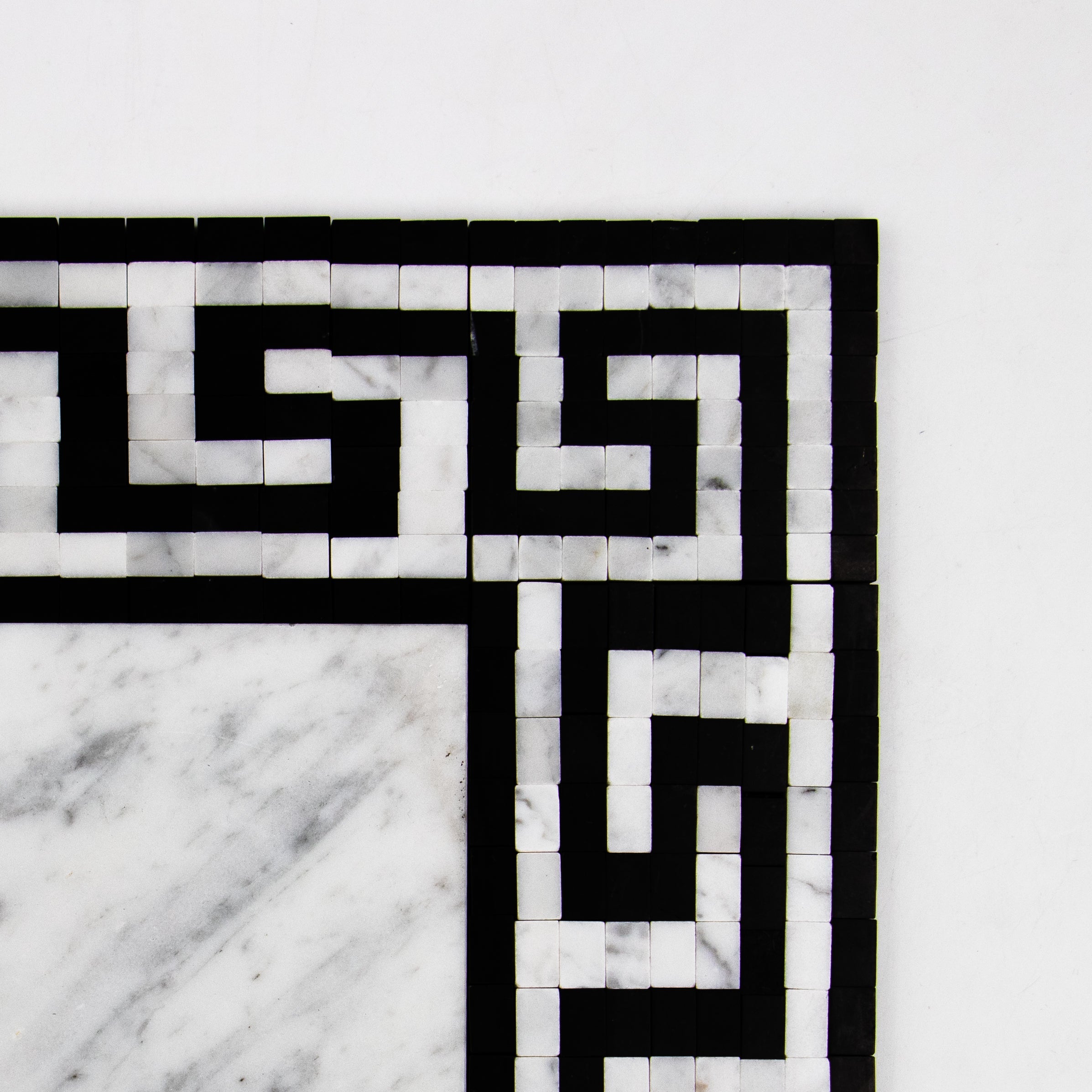 Carrara White Marble Greek Key with Black Tile