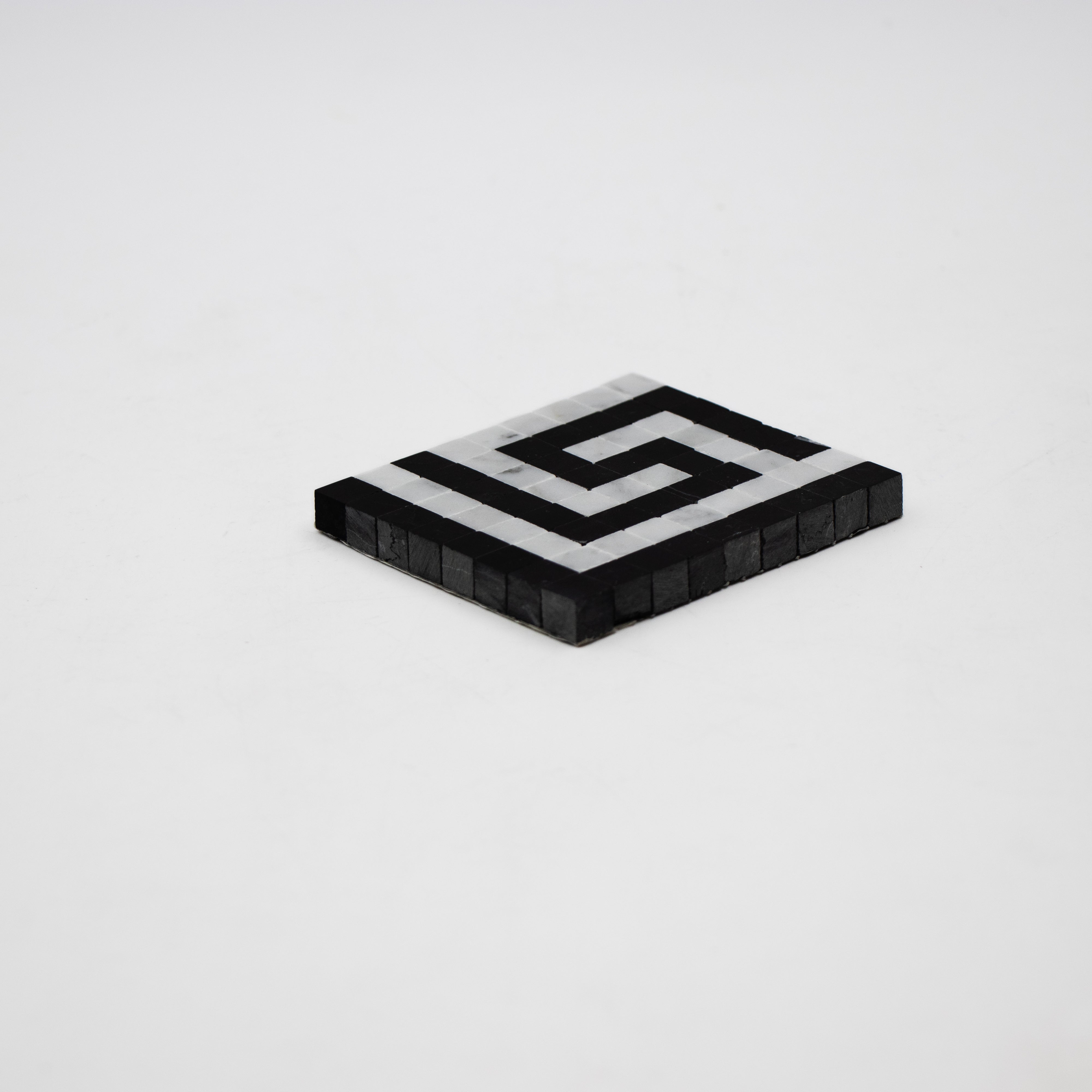 Carrara White Marble Greek Key with Black Corner Border