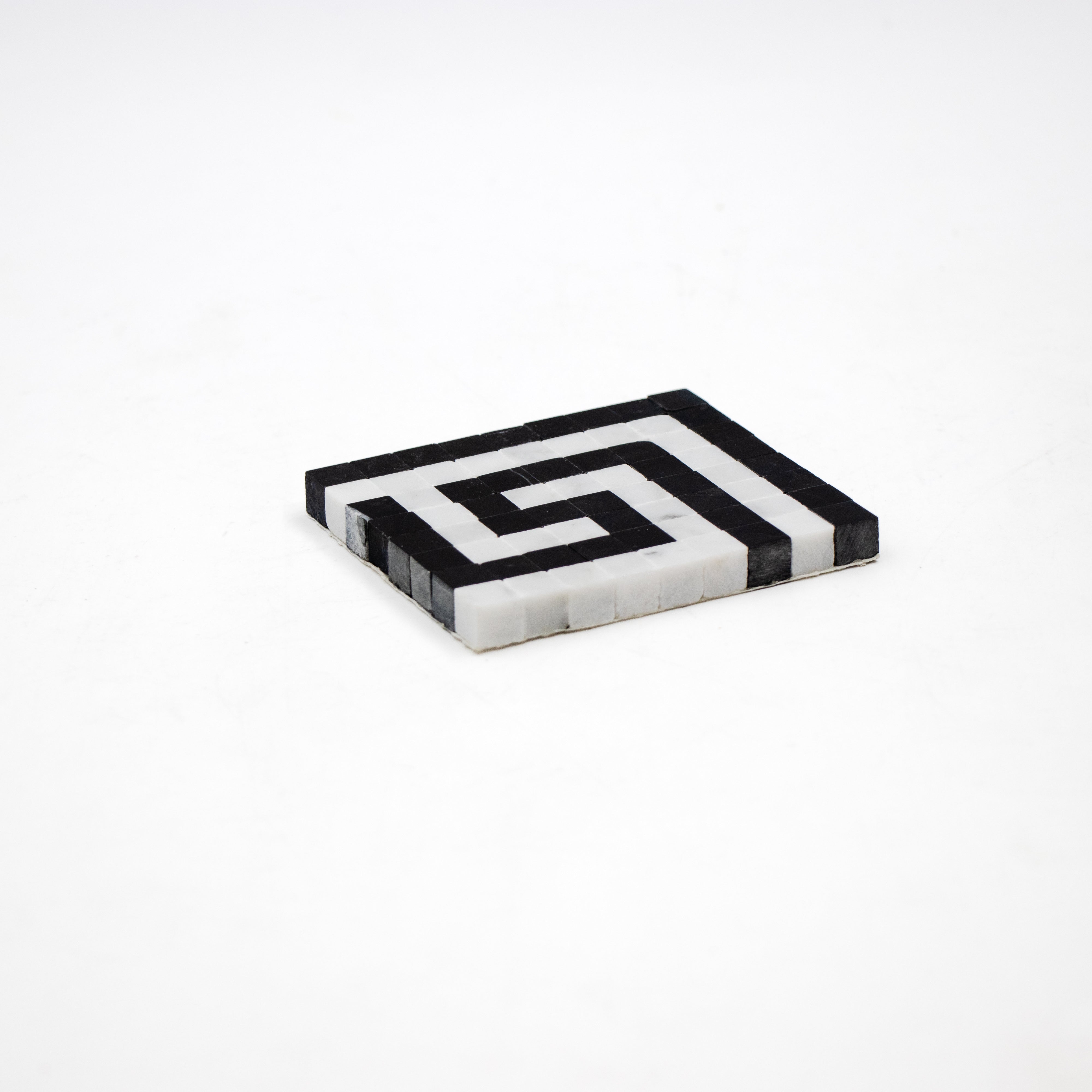 Carrara White Marble Greek Key with Black Corner Border