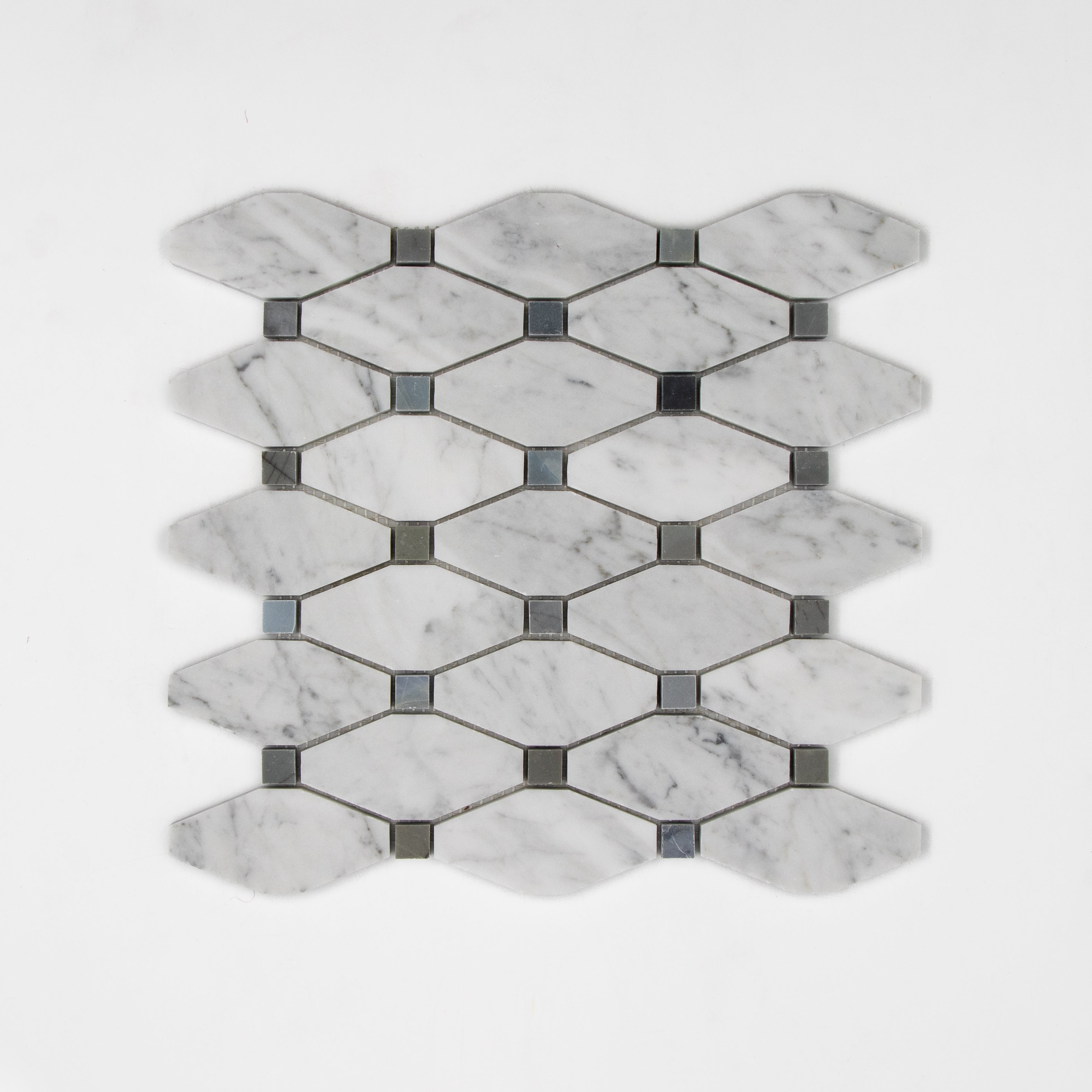 Bianco Carrara Mosaic Octave with Blue Dots Honed Marble.