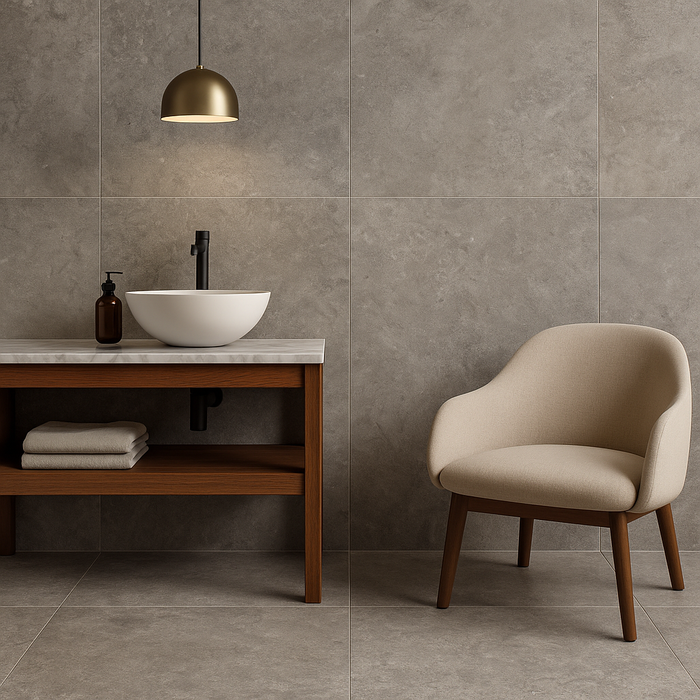 Beat White Grip R11 24 x 48 tile surface with natural stone veining