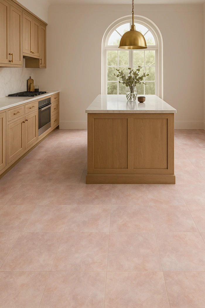 Archisalt Indian Purple Cross 12 x 24 porcelain tiles in living room.
