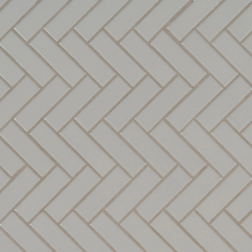 Gray Glossy Herringbone Mosaic