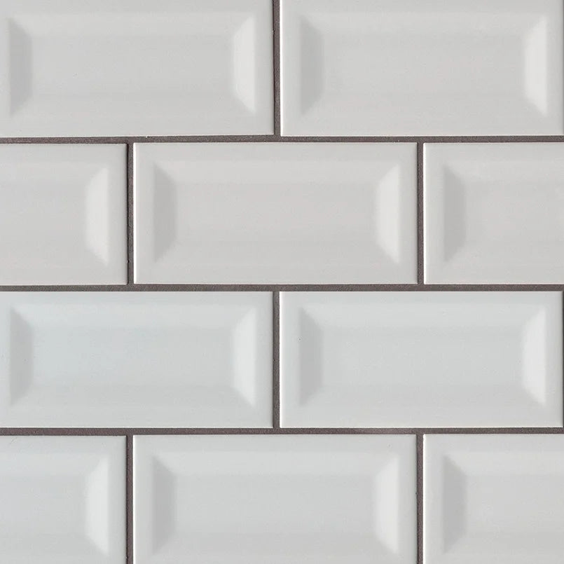 Gray Glossy 3"x6" Inverted Beveled Ceramic Tile – Concave Subway Tile for Backsplashes, Shower Walls & Decorative Wall Accents