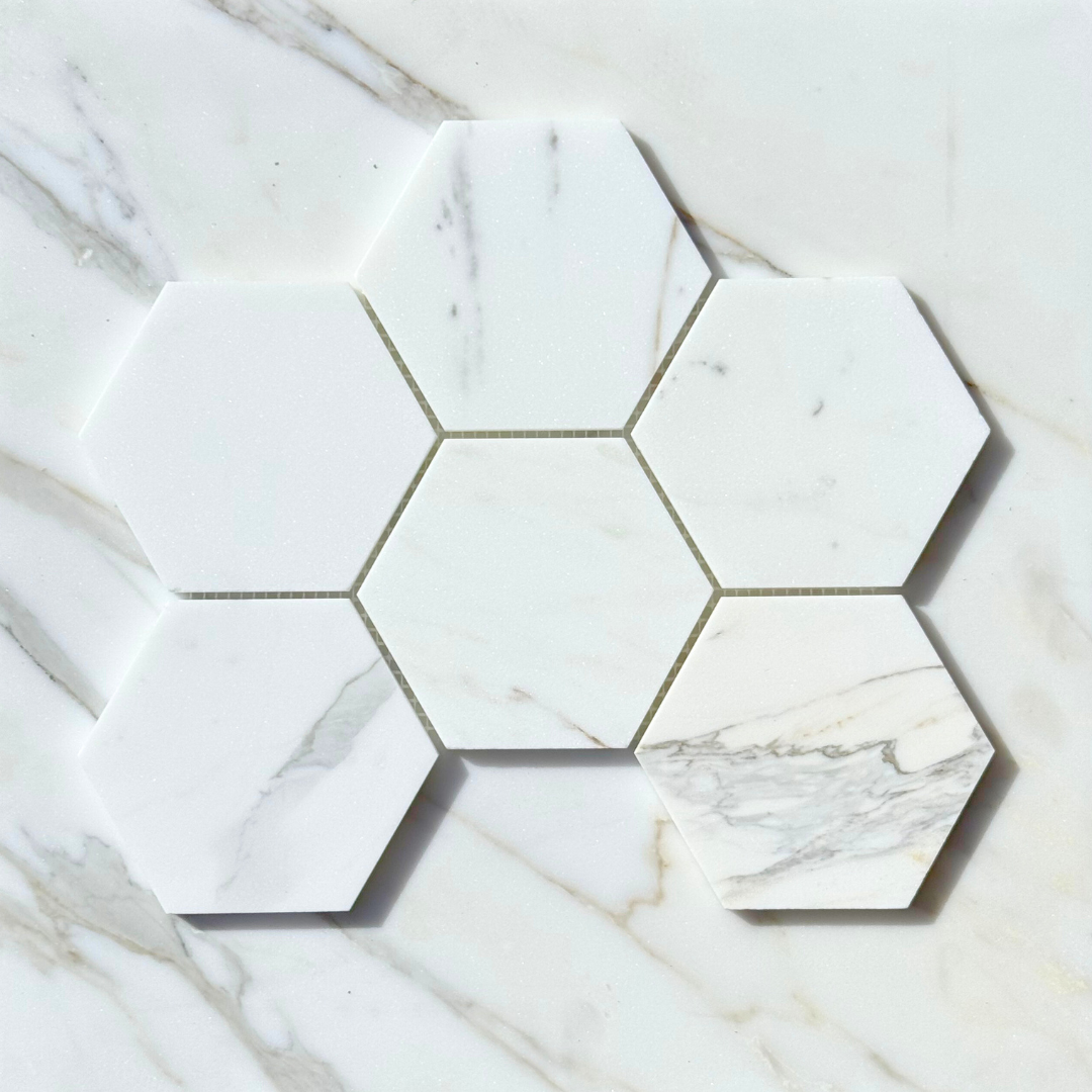 Calacatta Gold Marble Hexagon 5" Mosaic