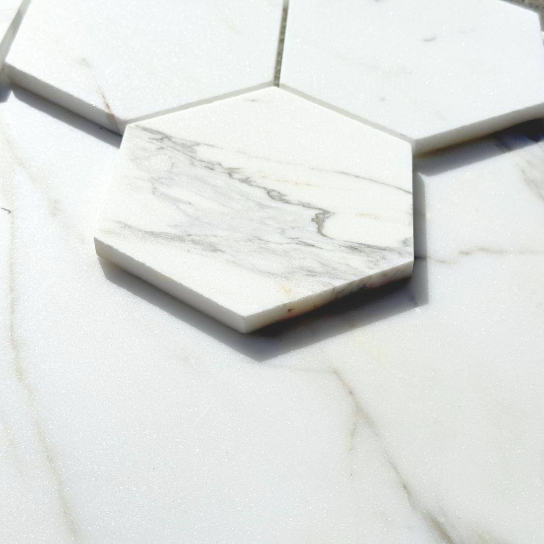 Calacatta Gold Marble Hexagon 5" Mosaic