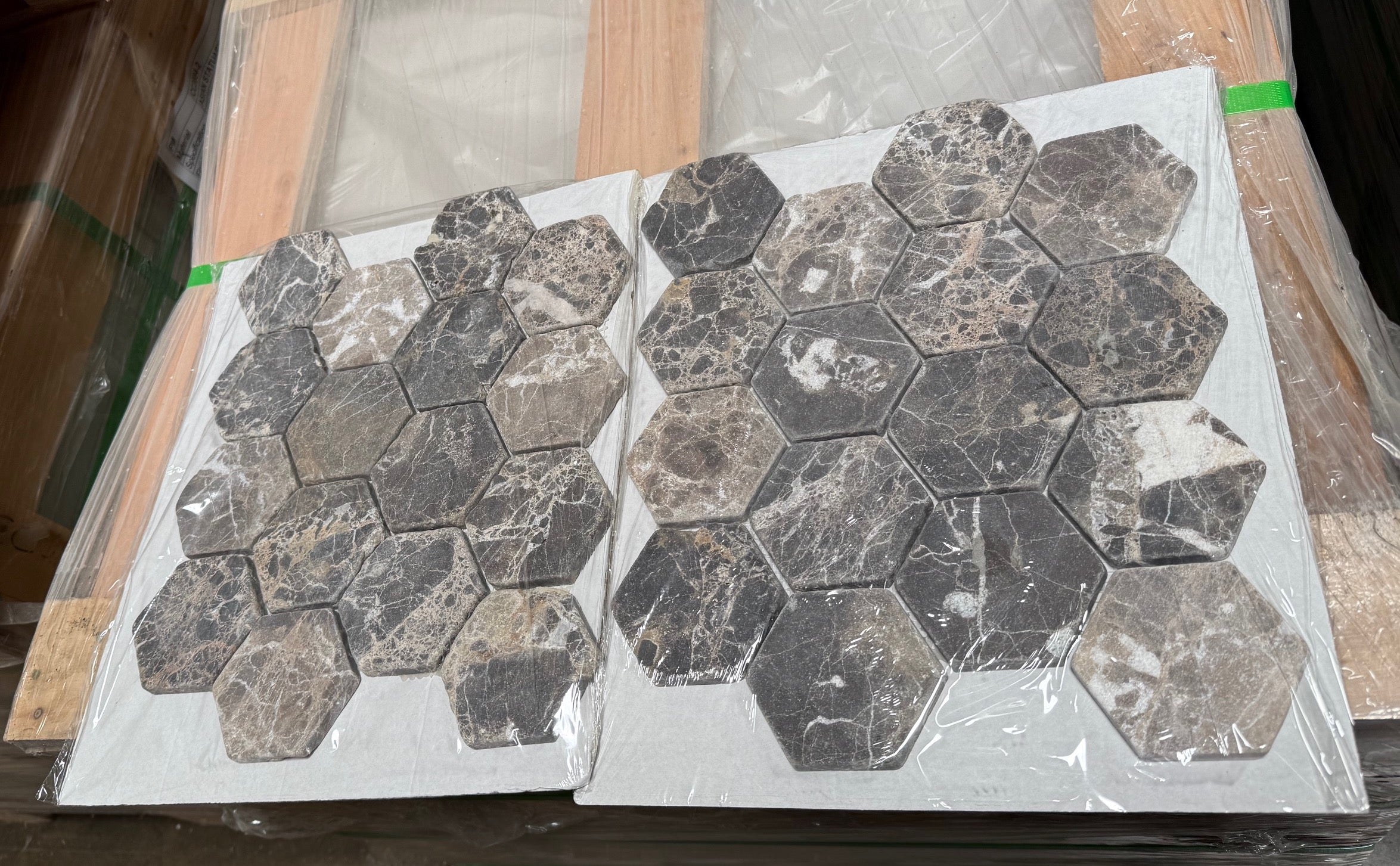 Emperador Dark Hexagon 3" Tumbled