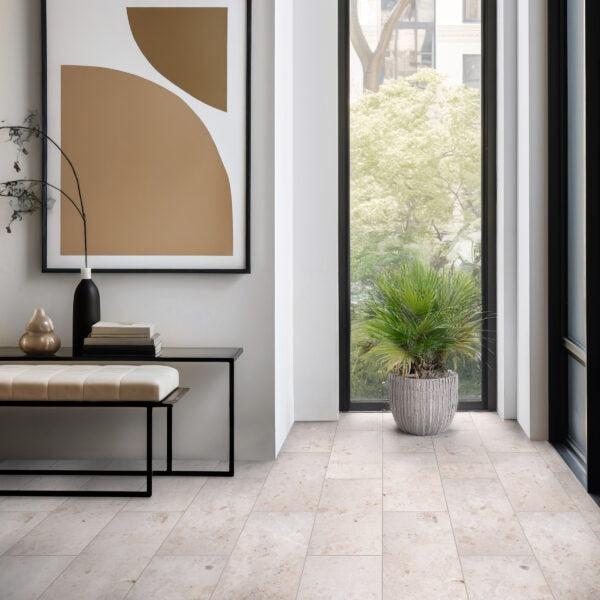Jura Beige limestone tile floor installation
