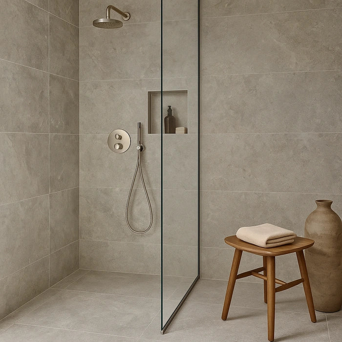 Beat White 48 x 48 tiles for a clean modern aesthetic