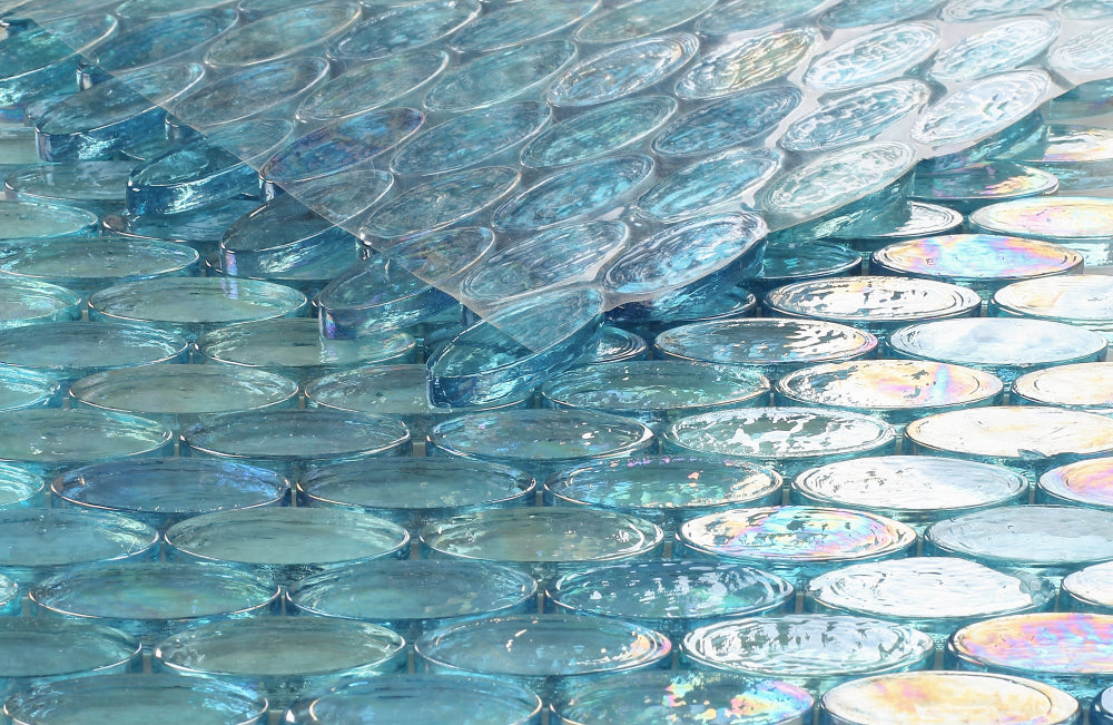 Malibu Turquoise Pebble 11 x 11.50 Glass Mosaic – Iridescent Oval Tile for Pools & Backsplashes