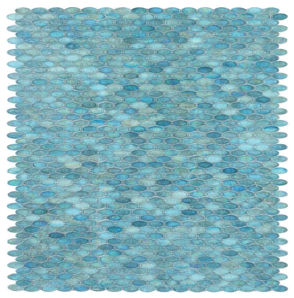 Malibu Turquoise Pebble 11 x 11.50 Glass Mosaic – Iridescent Oval Tile for Pools & Backsplashes