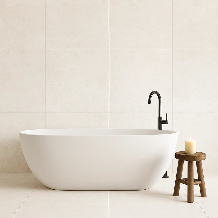 Appia Cross Cut White Polished 24 x 48 porcelain tiles.