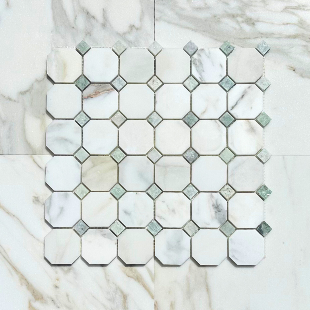 Calacatta Gold Marble Octagon with Ming Green Mosaic