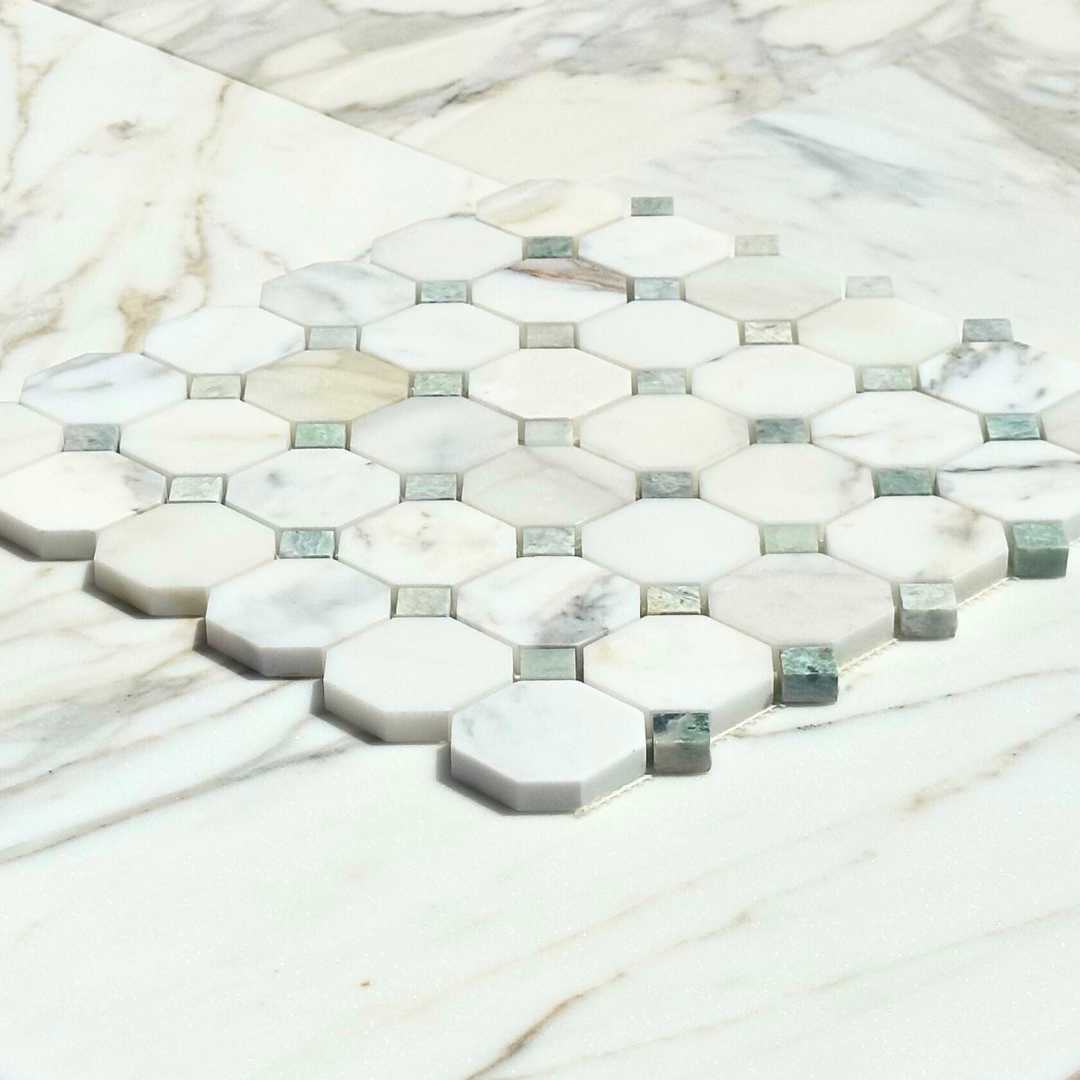 Calacatta Gold Marble Octagon with Ming Green Mosaic