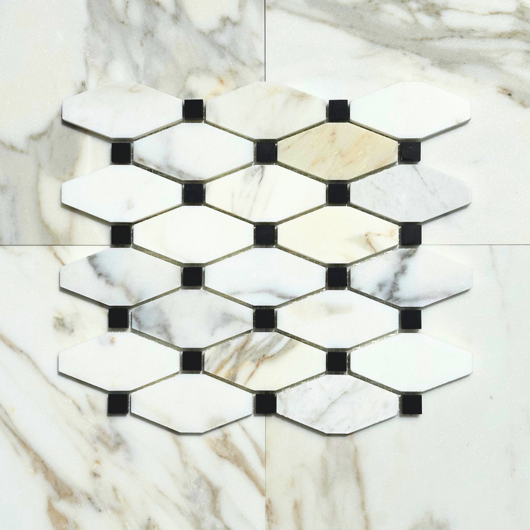 Calacatta Gold Marble Octave with Black Mosaic