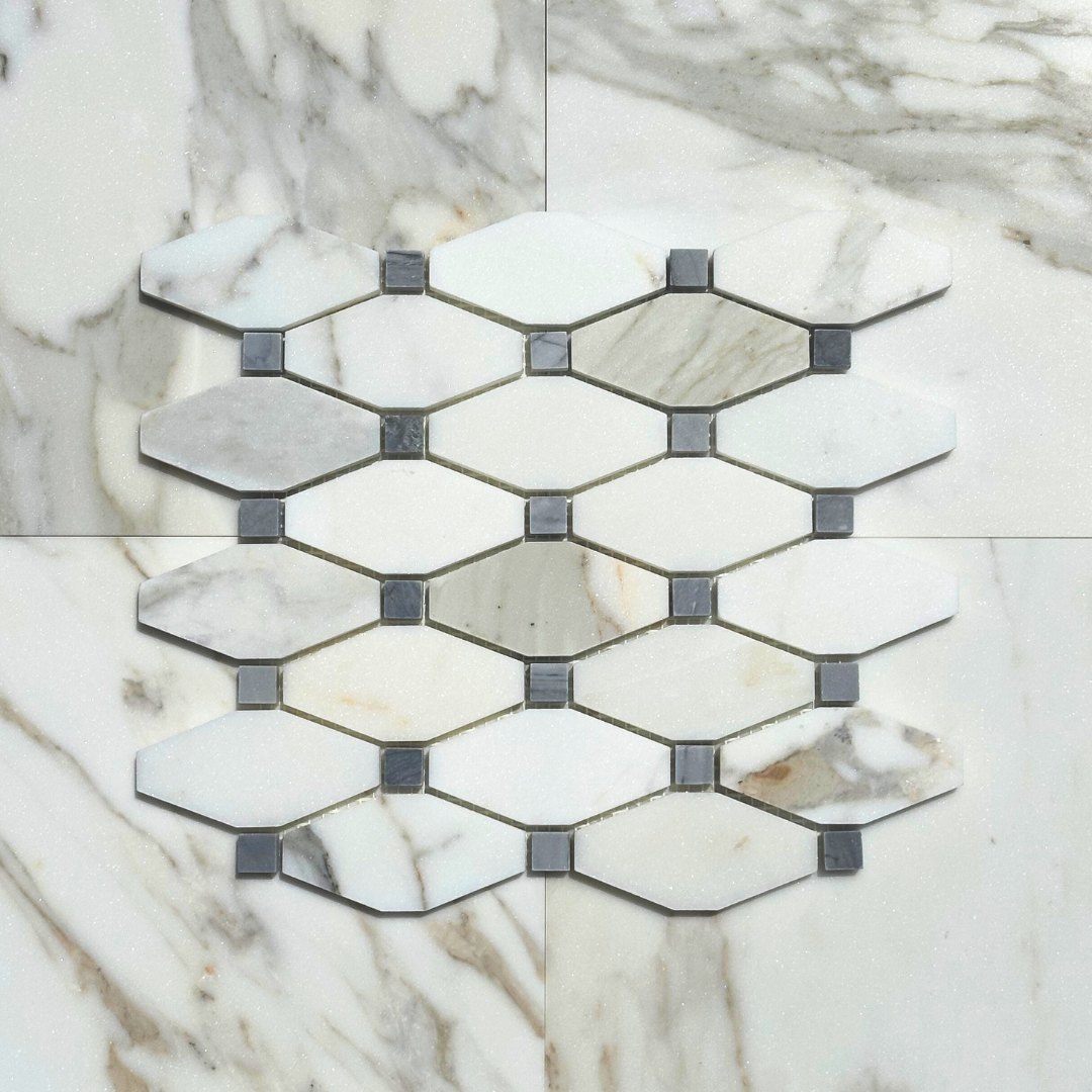 Calacatta Gold Marble Octave with Grey Mosaic