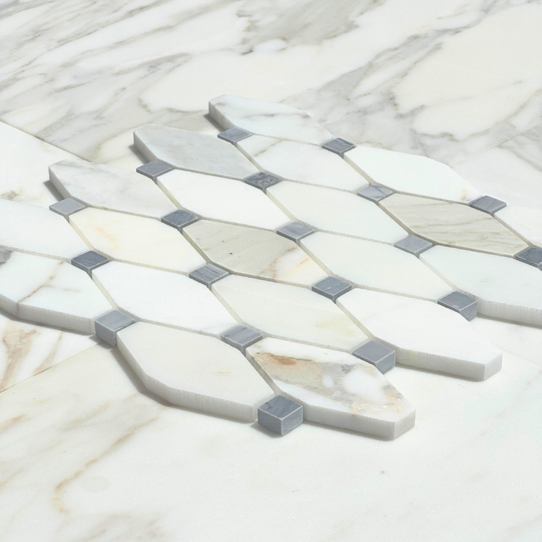Calacatta Gold Marble Octave with Grey Mosaic