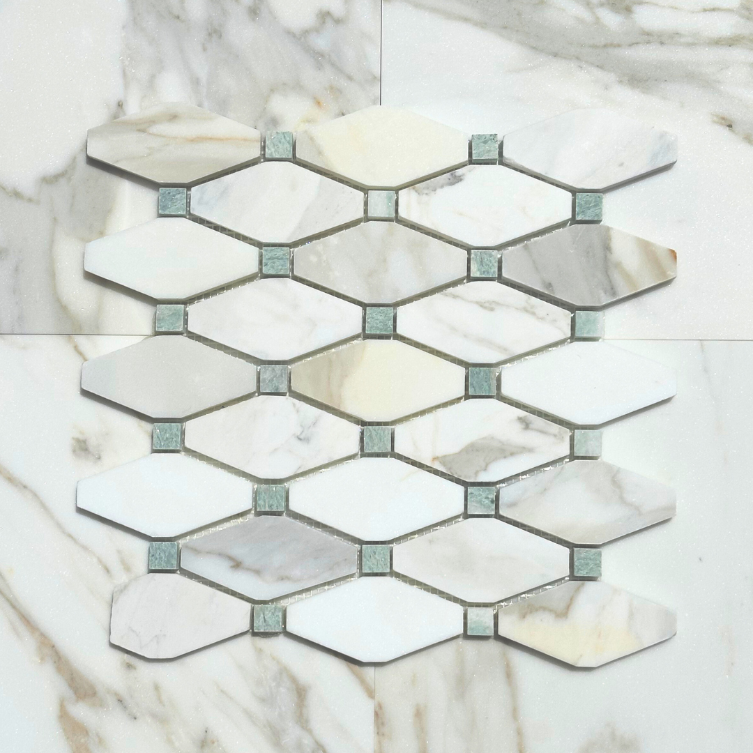 Calacatta Gold Marble Octave with Ming Green Mosaic