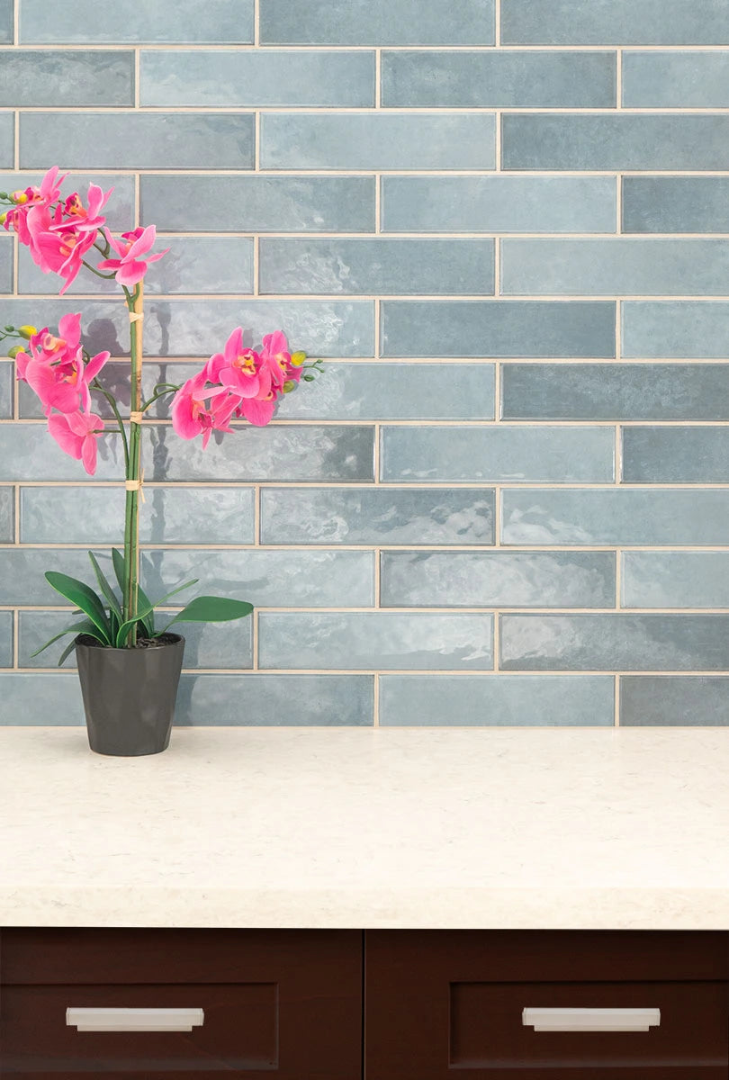Renzo Denim 3x12 Glossy Ceramic Tile for Elegant Shower Wall
