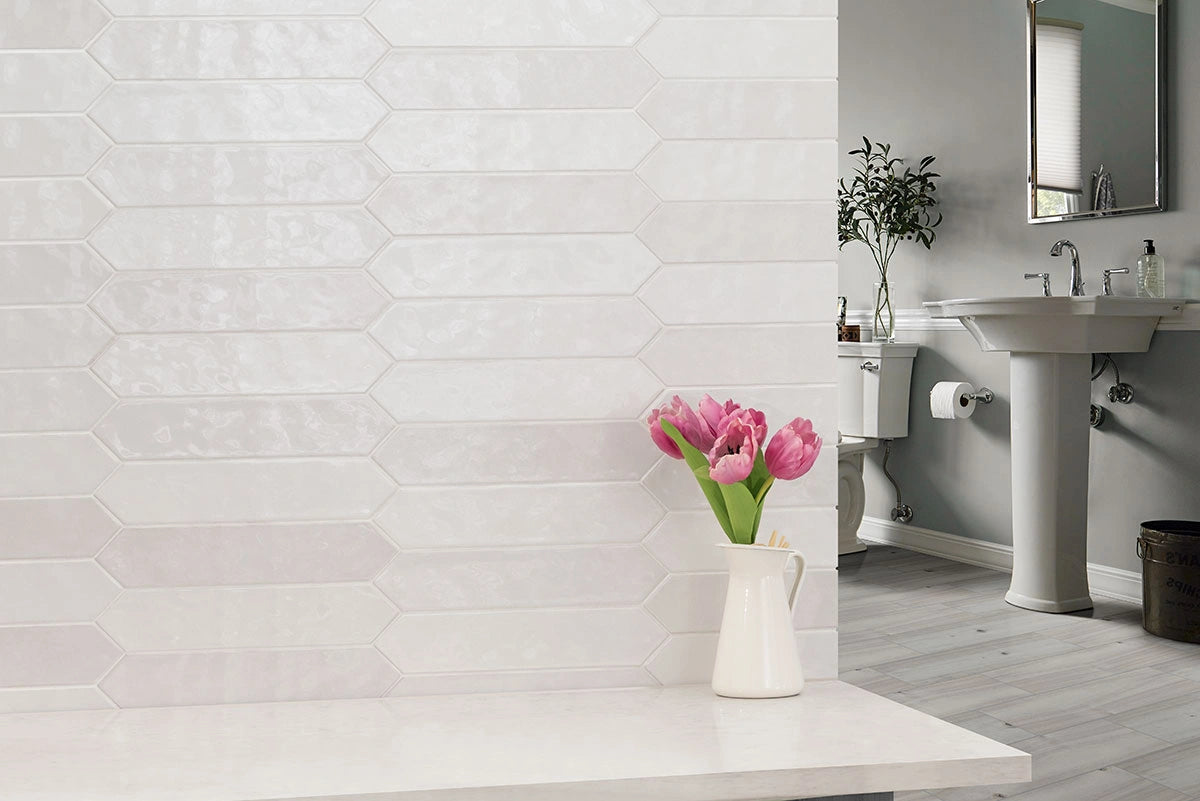 Renzo Dove Picket 2.5x13 Ceramic Tile – Glossy Finish for Backsplashes, Bathrooms & Accent Walls