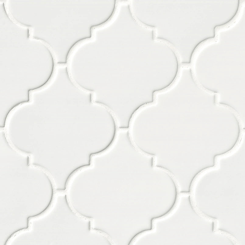 Whisper White Arabesque Ceramic Tile – Glossy Pattern Tile for Backsplashes, Shower Niches & Fireplace Accents