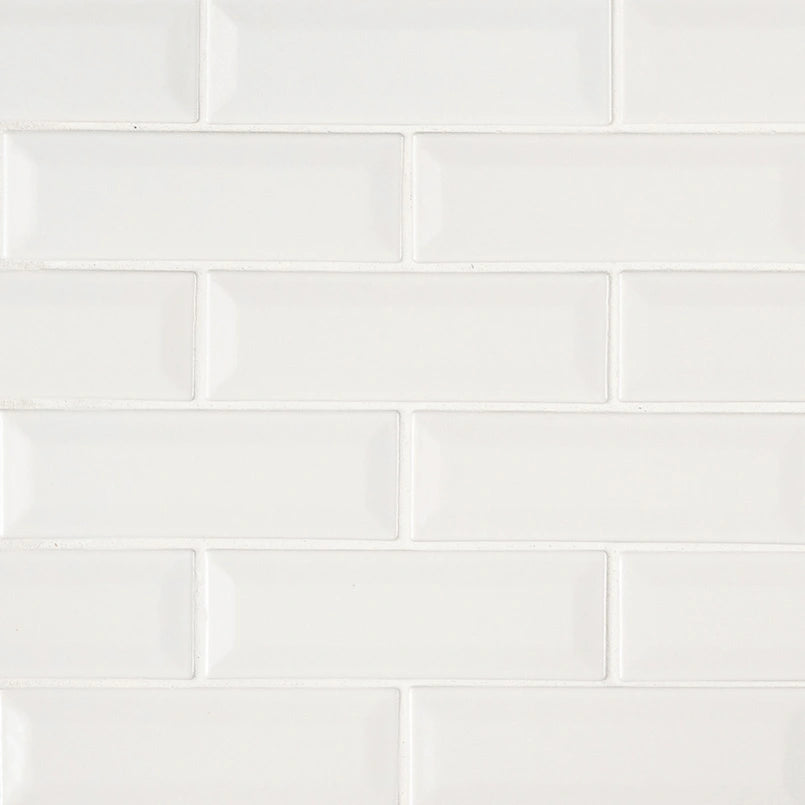 Whisper White 2x6 Ceramic Tile – Glossy Beveled Finish for Backsplashes, Shower Walls & Accent Surfaces