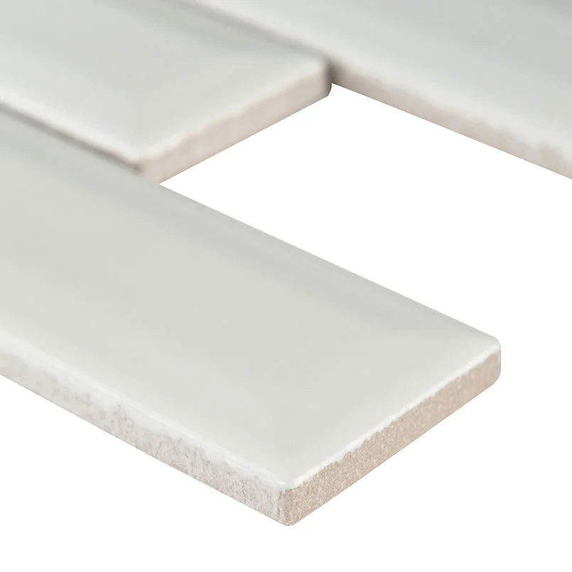 Whisper White 2x6 Beveled Ceramic Tiles for Shower Walls