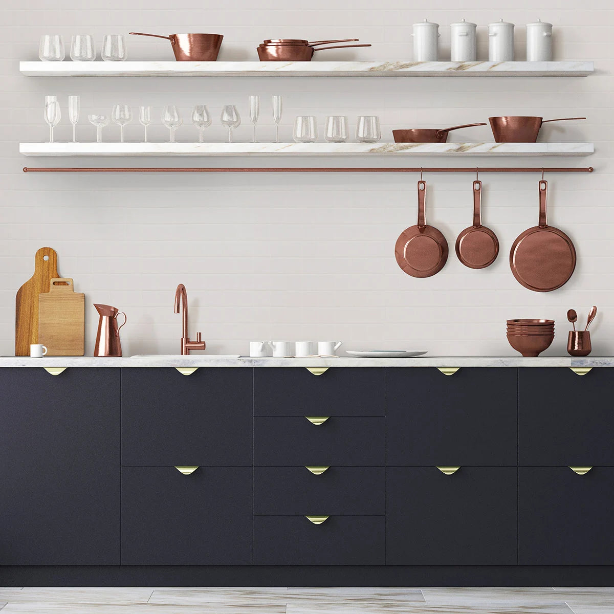 Domino White 2x2 Matte Tile wall in kitchen