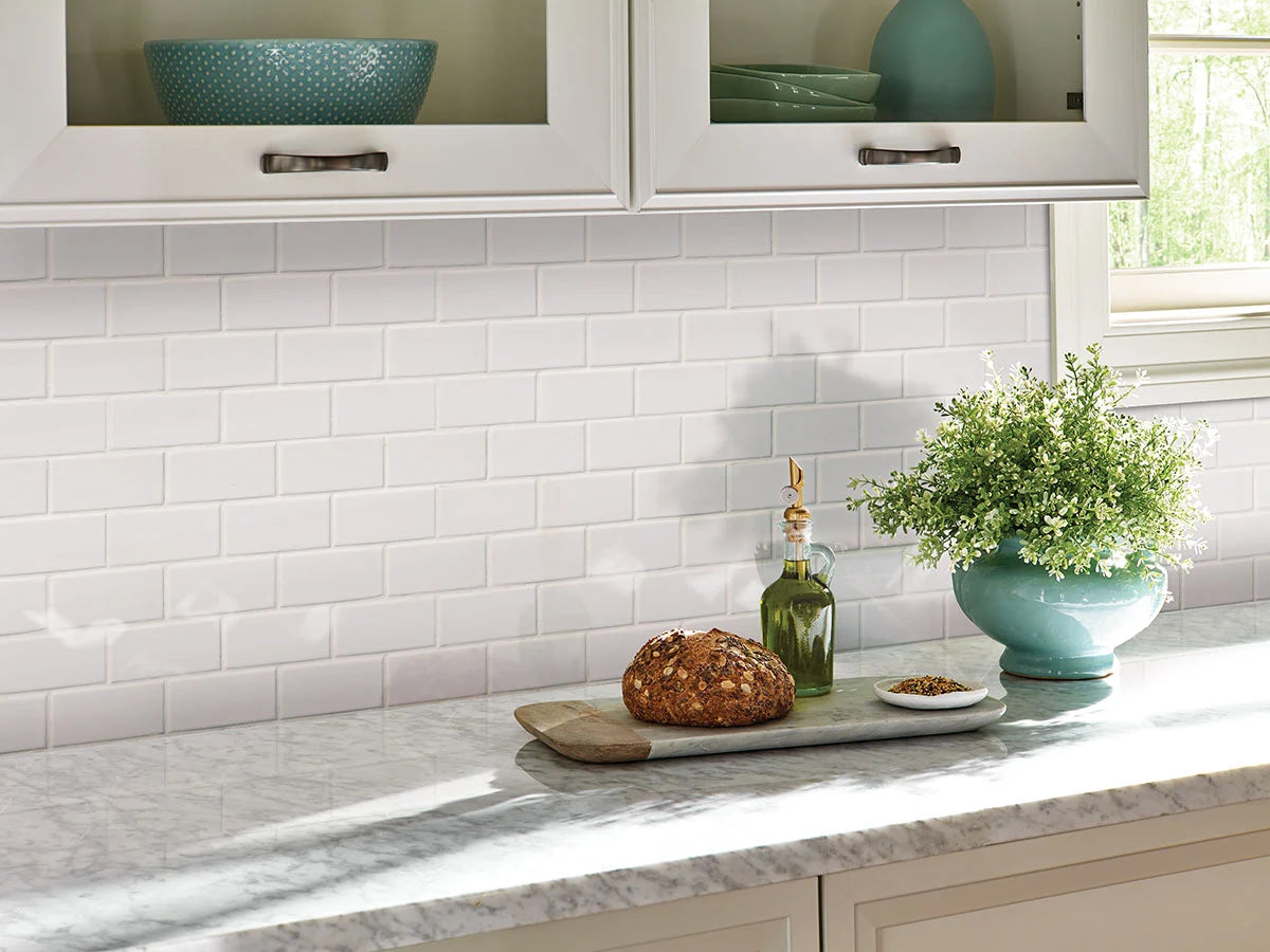 Domino White Subway Tile backsplash in kitchen