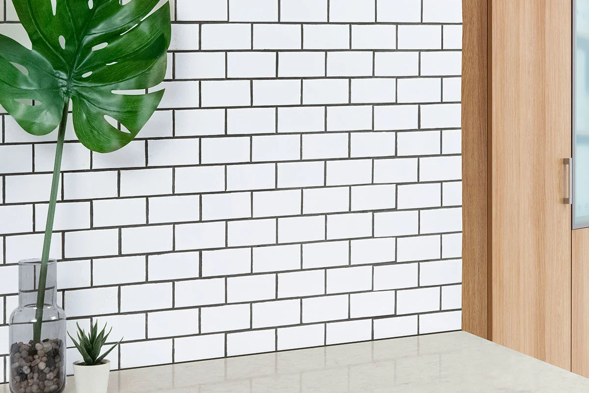 Domino White Subway Tile wall in kitchen