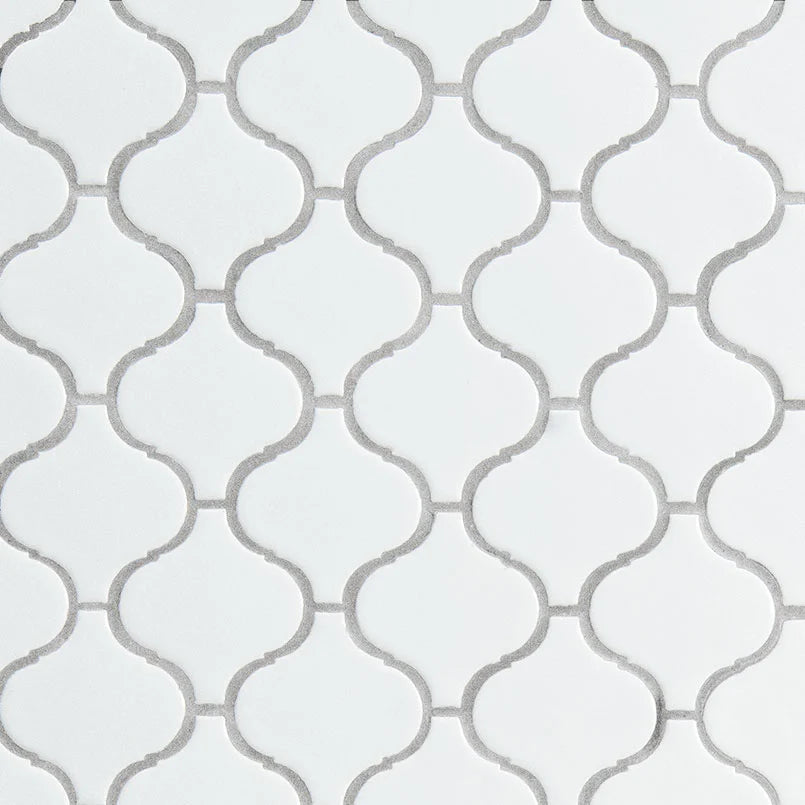 White Matte Arabesque 6mm Porcelain Mosaic Tile – Curved Moroccan-Style Tile for Backsplashes, Shower Walls & Elegant Wall Features