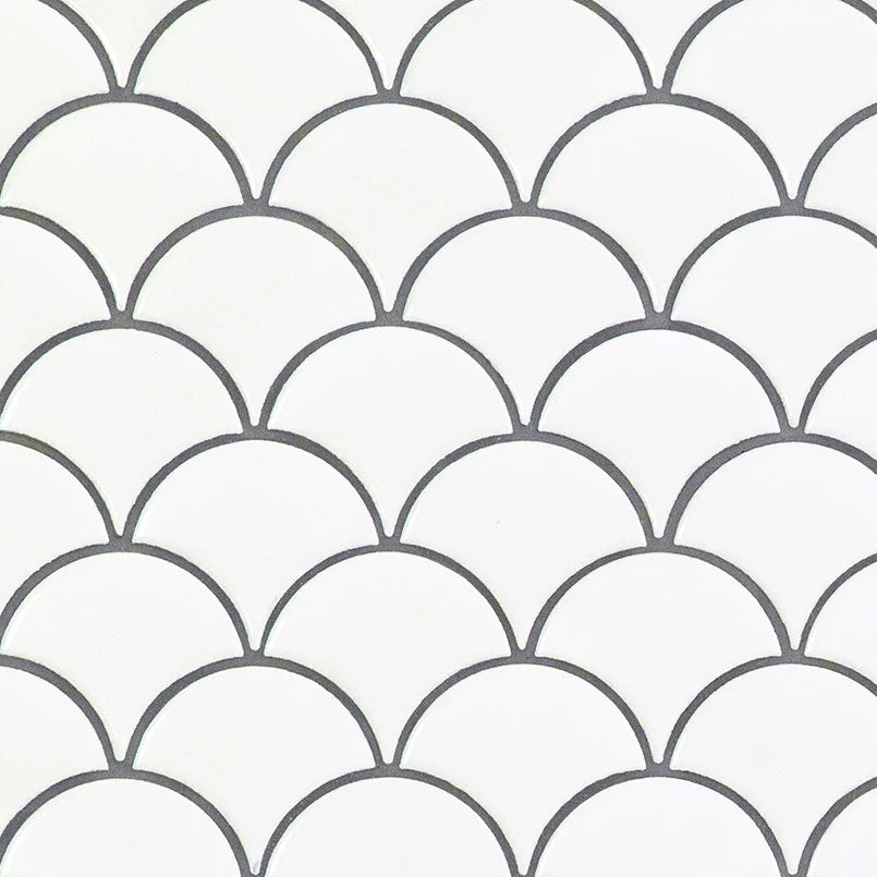 White Glossy Scallop 6mm Porcelain Mosaic Tile – Fan-Shaped Tile for Backsplashes, Shower Walls & Bathroom Accents