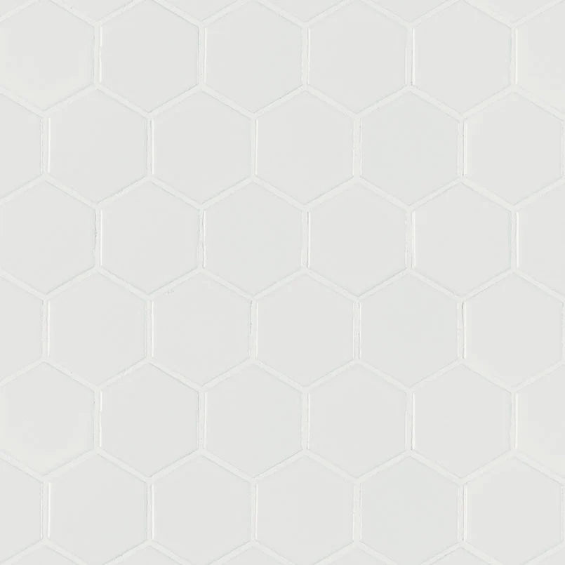 White Glossy 2" Hexagon 6mm Porcelain Mosaic Tile – Polished Hex Tile for Shower Floors, Backsplashes & Elegant Wall Accents